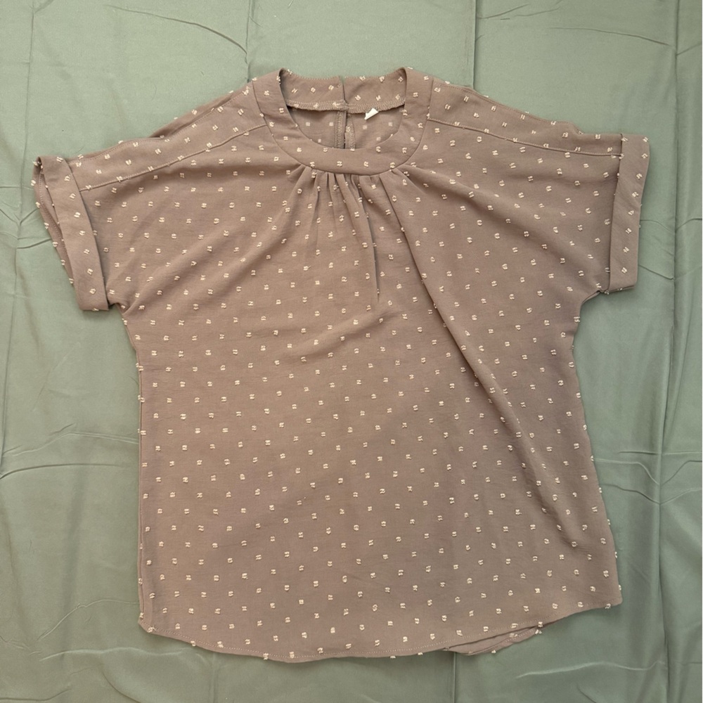 Mauve Polka Dot Stitching Short Sleeve Blouse